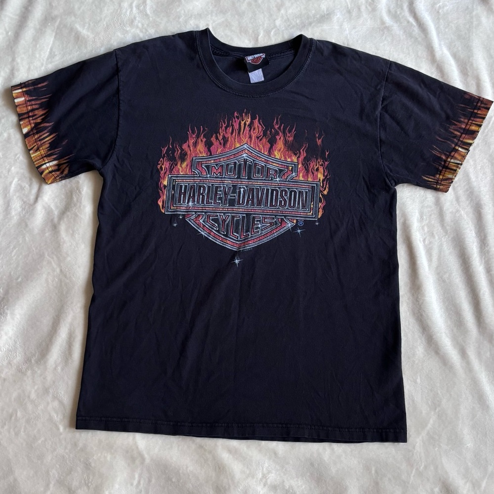 Vintage Harley-Davidson Black Tee with Fiery Graphic